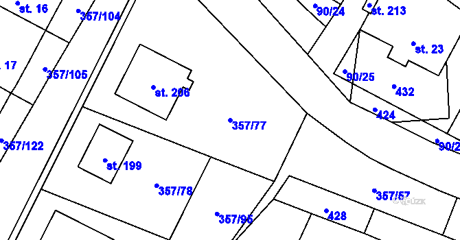 Parcela st. 357/77 v KÚ Řestoky, Katastrální mapa