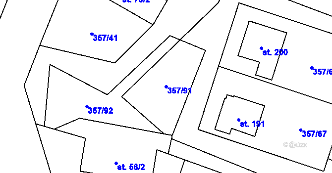 Parcela st. 357/91 v KÚ Řestoky, Katastrální mapa