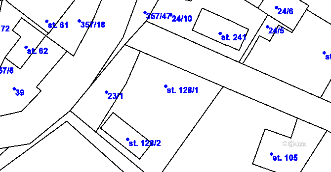 Parcela st. 128/1 v KÚ Řestoky, Katastrální mapa