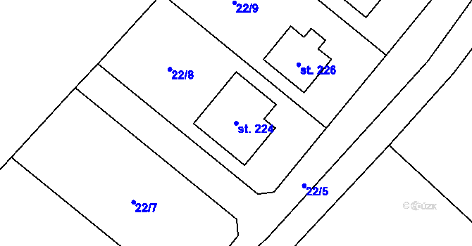 Parcela st. 224 v KÚ Řestoky, Katastrální mapa