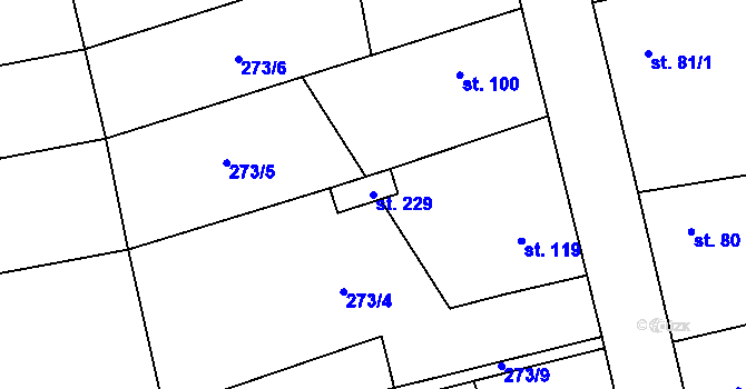 Parcela st. 229 v KÚ Řestoky, Katastrální mapa