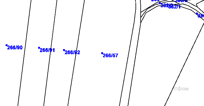 Parcela st. 266/57 v KÚ Řestoky, Katastrální mapa