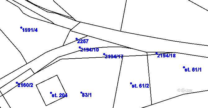 Parcela st. 2194/17 v KÚ Řetechov, Katastrální mapa