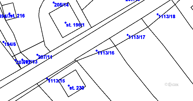 Parcela st. 1113/16 v KÚ Řetechov, Katastrální mapa