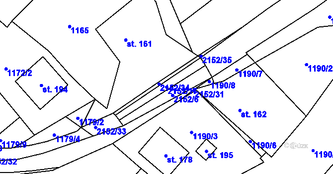 Parcela st. 2152/17 v KÚ Řetechov, Katastrální mapa