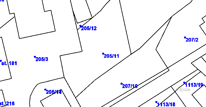 Parcela st. 205/11 v KÚ Řetechov, Katastrální mapa