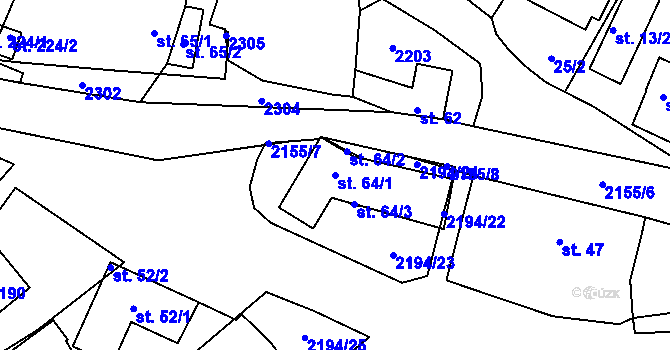 Parcela st. 64/1 v KÚ Řetechov, Katastrální mapa