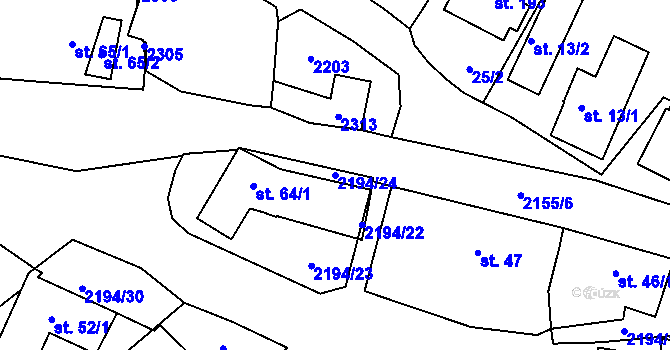 Parcela st. 2194/24 v KÚ Řetechov, Katastrální mapa