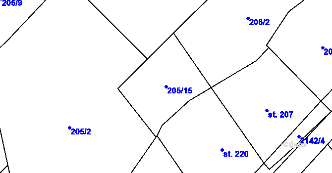 Parcela st. 205/15 v KÚ Řetechov, Katastrální mapa