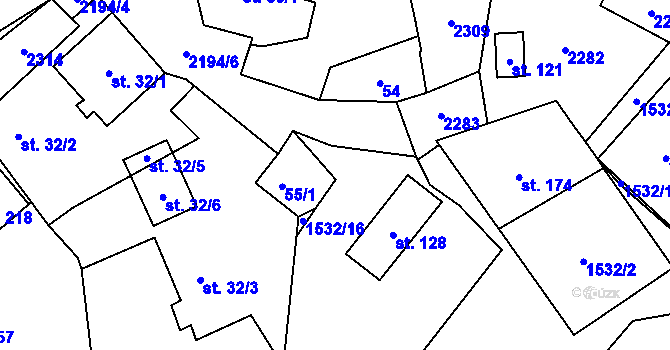 Parcela st. 55/2 v KÚ Řetechov, Katastrální mapa