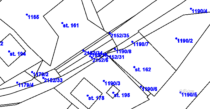 Parcela st. 2152/31 v KÚ Řetechov, Katastrální mapa
