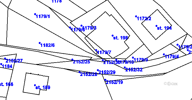 Parcela st. 1179/7 v KÚ Řetechov, Katastrální mapa