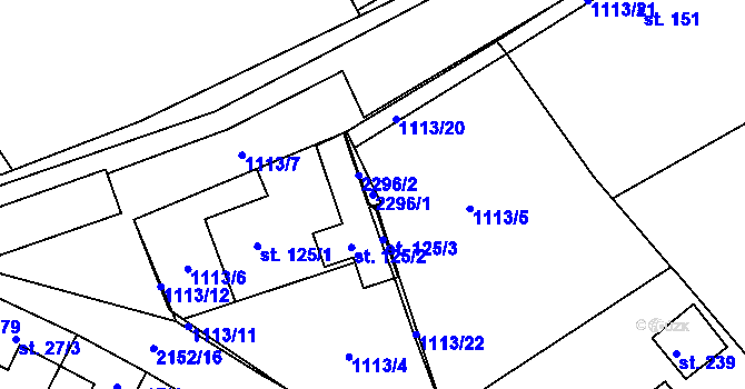 Parcela st. 2296/1 v KÚ Řetechov, Katastrální mapa