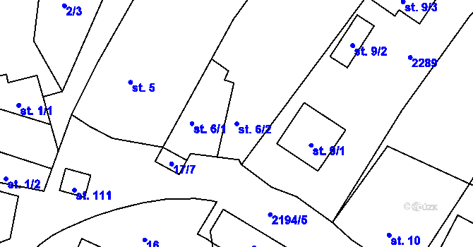 Parcela st. 6/2 v KÚ Řetechov, Katastrální mapa