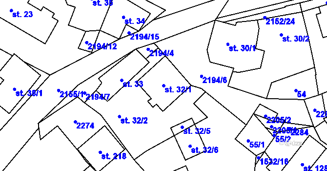 Parcela st. 32/1 v KÚ Řetechov, Katastrální mapa