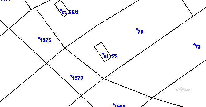 Parcela st. 55 v KÚ Řetechov, Katastrální mapa