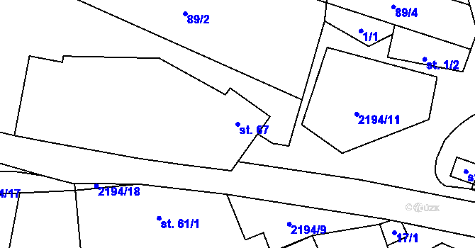 Parcela st. 67 v KÚ Řetechov, Katastrální mapa