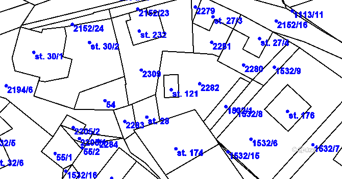 Parcela st. 121 v KÚ Řetechov, Katastrální mapa