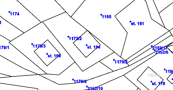 Parcela st. 194 v KÚ Řetechov, Katastrální mapa