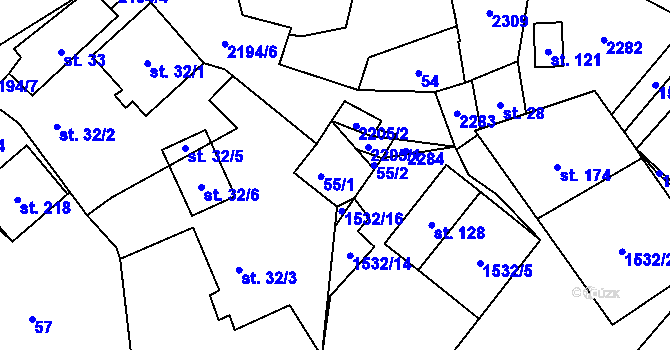 Parcela st. 55 v KÚ Řetechov, Katastrální mapa