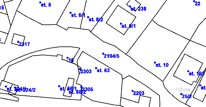 Parcela st. 2194/5 v KÚ Řetechov, Katastrální mapa