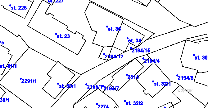 Parcela st. 2194/12 v KÚ Řetechov, Katastrální mapa