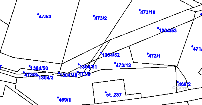 Parcela st. 1304/52 v KÚ Řetová, Katastrální mapa