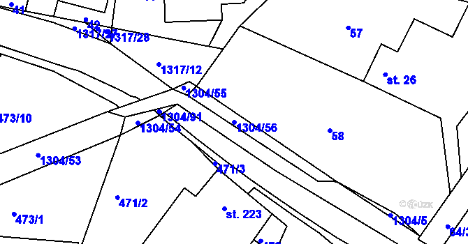 Parcela st. 1304/56 v KÚ Řetová, Katastrální mapa