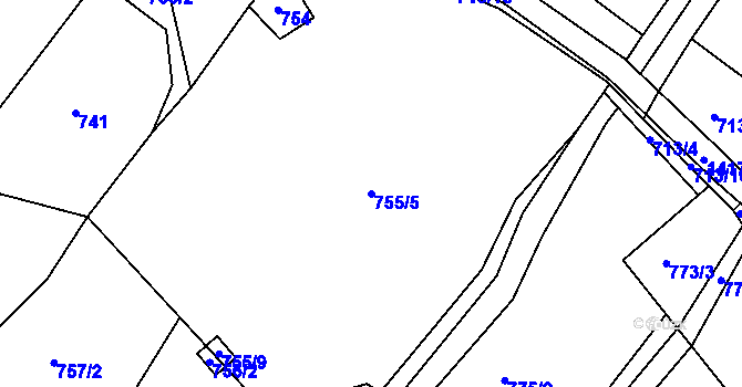 Parcela st. 755/5 v KÚ Řetová, Katastrální mapa