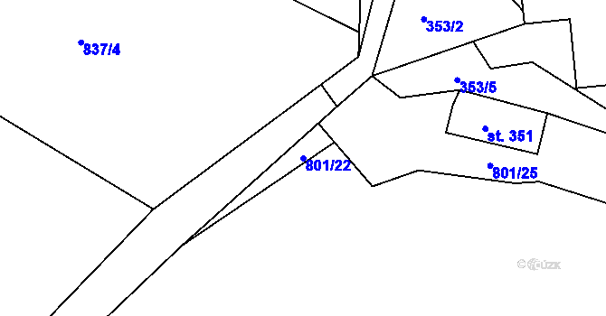 Parcela st. 801/22 v KÚ Řetová, Katastrální mapa