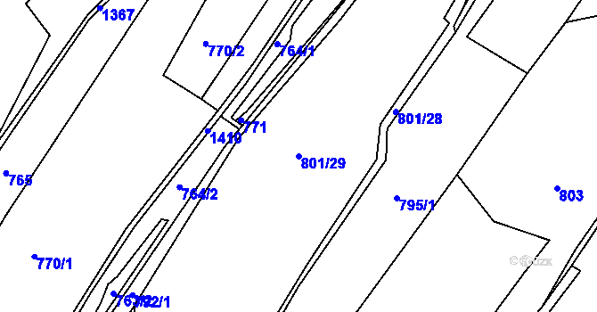 Parcela st. 801/29 v KÚ Řetová, Katastrální mapa