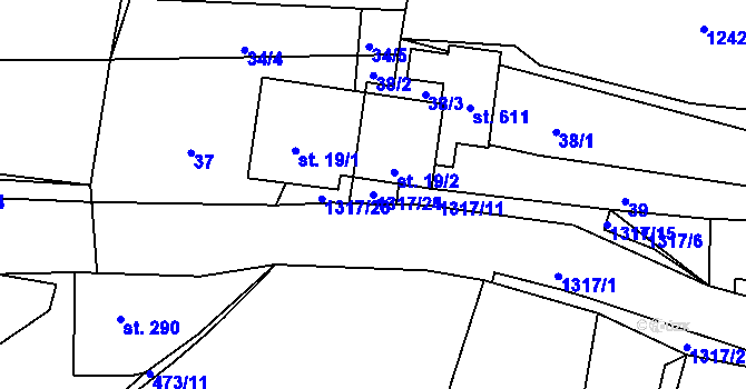 Parcela st. 1317/24 v KÚ Řetová, Katastrální mapa