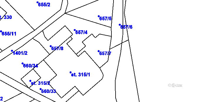 Parcela st. 657/7 v KÚ Řetová, Katastrální mapa