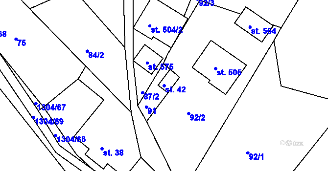 Parcela st. 42 v KÚ Řetová, Katastrální mapa
