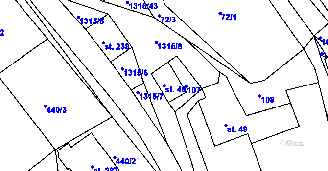 Parcela st. 48 v KÚ Řetová, Katastrální mapa