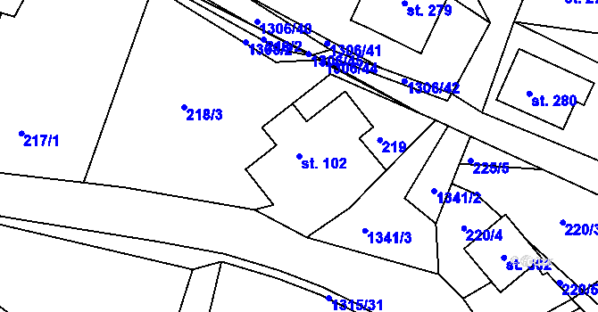 Parcela st. 102 v KÚ Řetová, Katastrální mapa