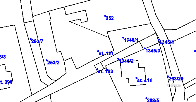 Parcela st. 121 v KÚ Řetová, Katastrální mapa
