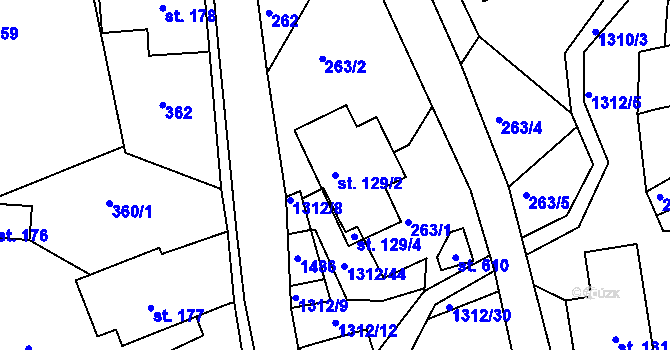 Parcela st. 129/2 v KÚ Řetová, Katastrální mapa