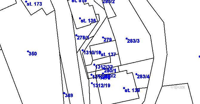Parcela st. 137 v KÚ Řetová, Katastrální mapa