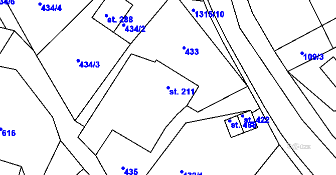Parcela st. 211 v KÚ Řetová, Katastrální mapa