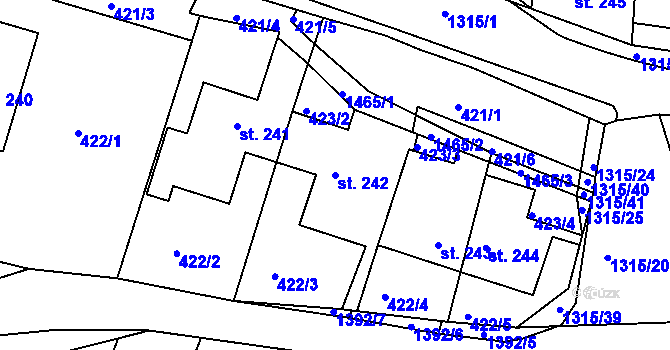 Parcela st. 242 v KÚ Řetová, Katastrální mapa