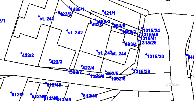 Parcela st. 243 v KÚ Řetová, Katastrální mapa