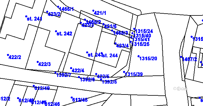 Parcela st. 244 v KÚ Řetová, Katastrální mapa