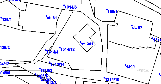 Parcela st. 301 v KÚ Řetová, Katastrální mapa