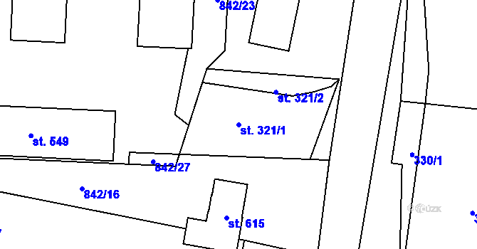Parcela st. 321/1 v KÚ Řetová, Katastrální mapa