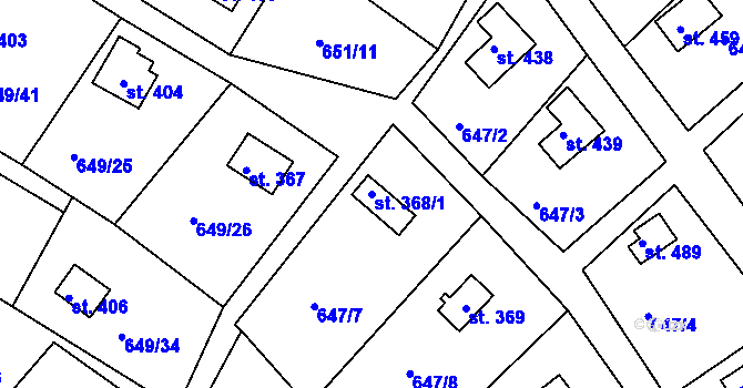 Parcela st. 368/1 v KÚ Řetová, Katastrální mapa