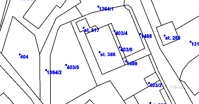 Parcela st. 386 v KÚ Řetová, Katastrální mapa