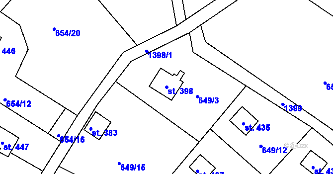 Parcela st. 398 v KÚ Řetová, Katastrální mapa