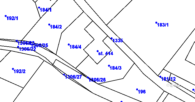 Parcela st. 414 v KÚ Řetová, Katastrální mapa