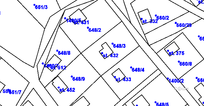 Parcela st. 432 v KÚ Řetová, Katastrální mapa